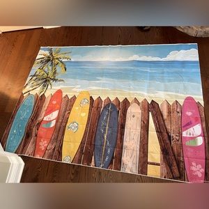 Surfboard Beach Backdrop - First Birthday Surf Boho Theme Decor